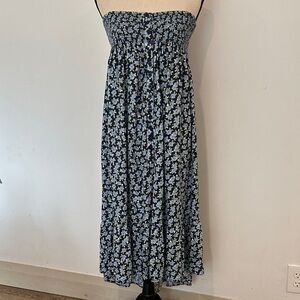 Patrons of Peace Blue and Green Smocked Dress / Skirt M top button front